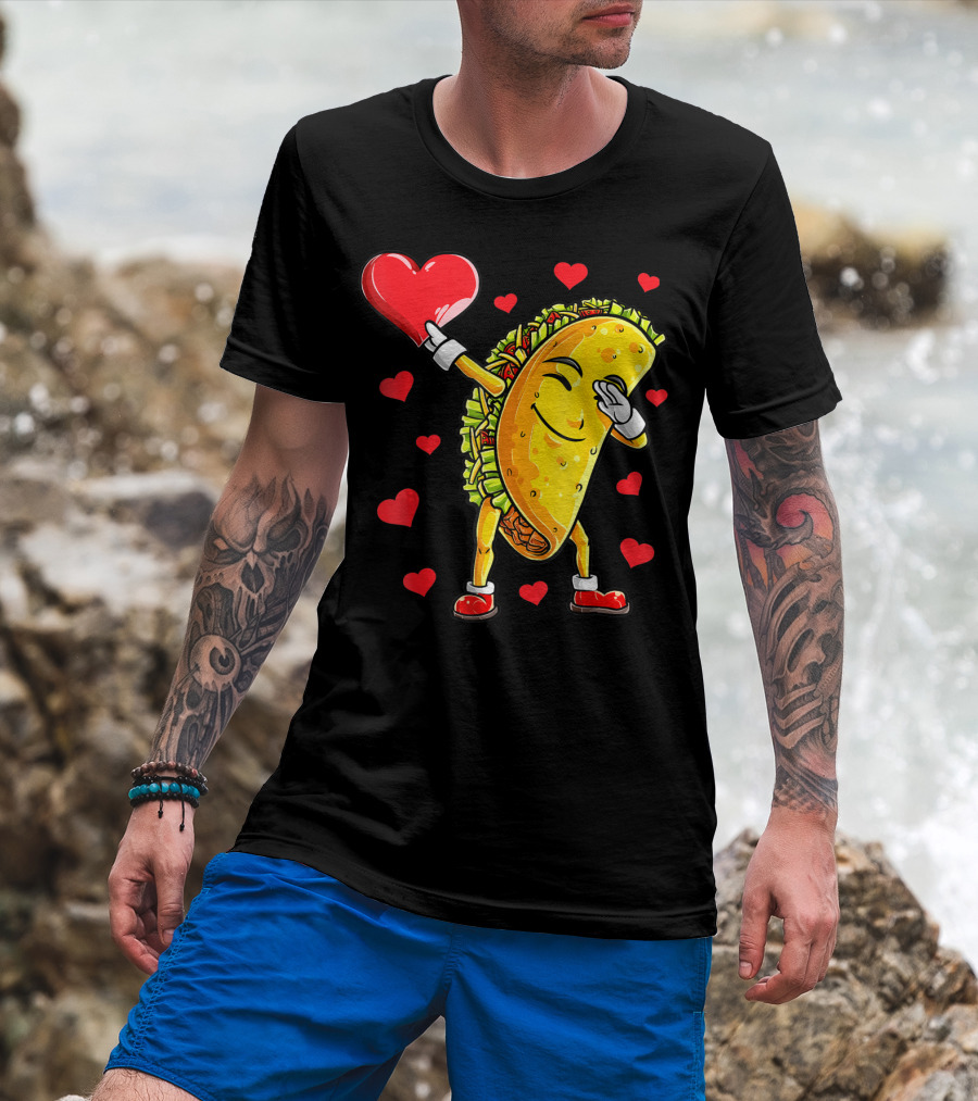 Dabbing Taco Heart Valentines Day Food Lovers Boys T-Shirt