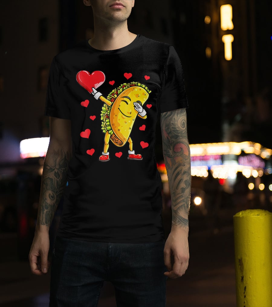 Dabbing Taco Heart Valentines Day Food Lovers Boys T-Shirt