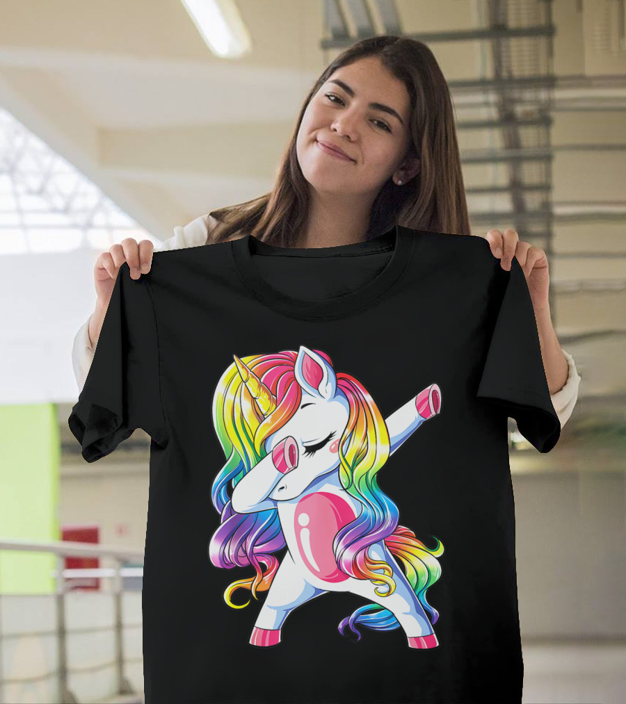 Dabbing Unicorn Rainbow Dance Squad Women Funny Dab T-Shirt