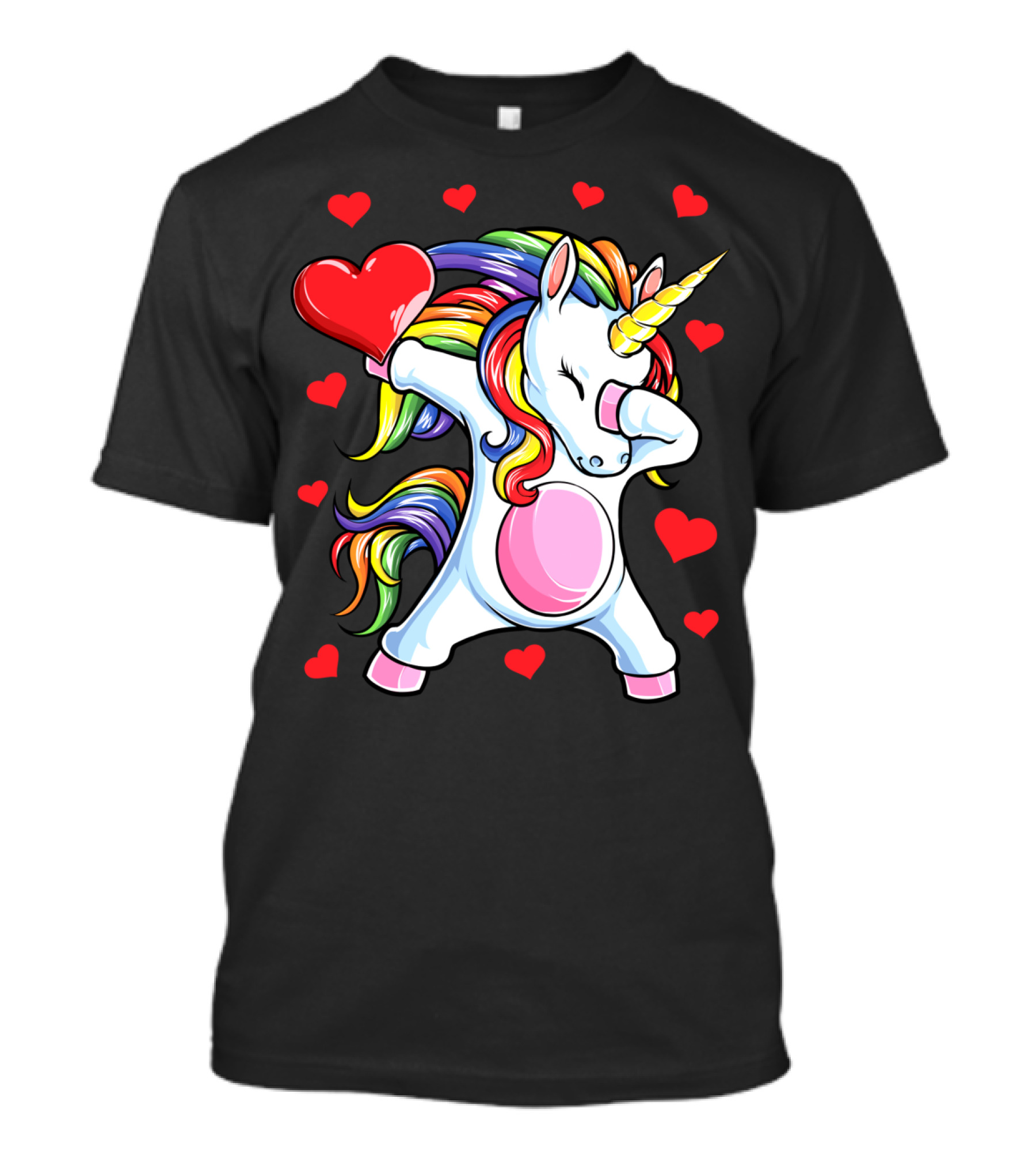 Valentines Day Dabbing Unicorn With Heart And Rainbow Mane T-Shirt