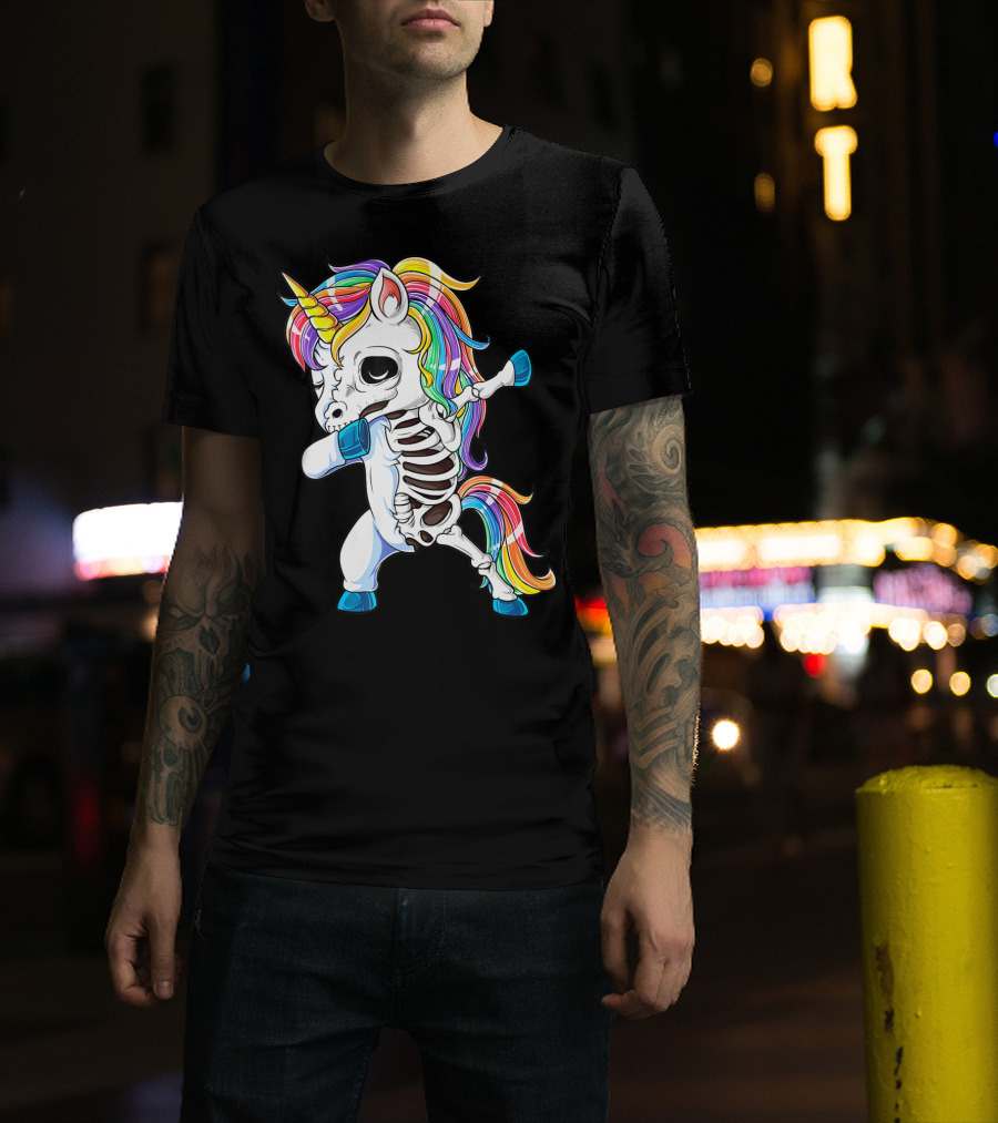 Dabbing Unicorn Skeleton Halloween Girls Dab Rainbow T-Shirt