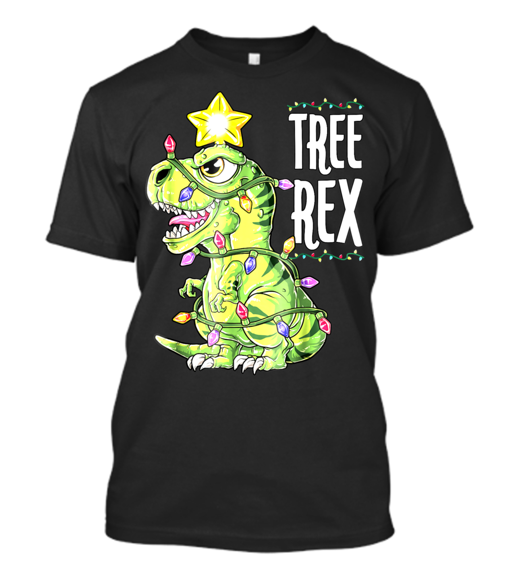 Tree Rex Dinosaur Christmas Lights Boys T-Shirt