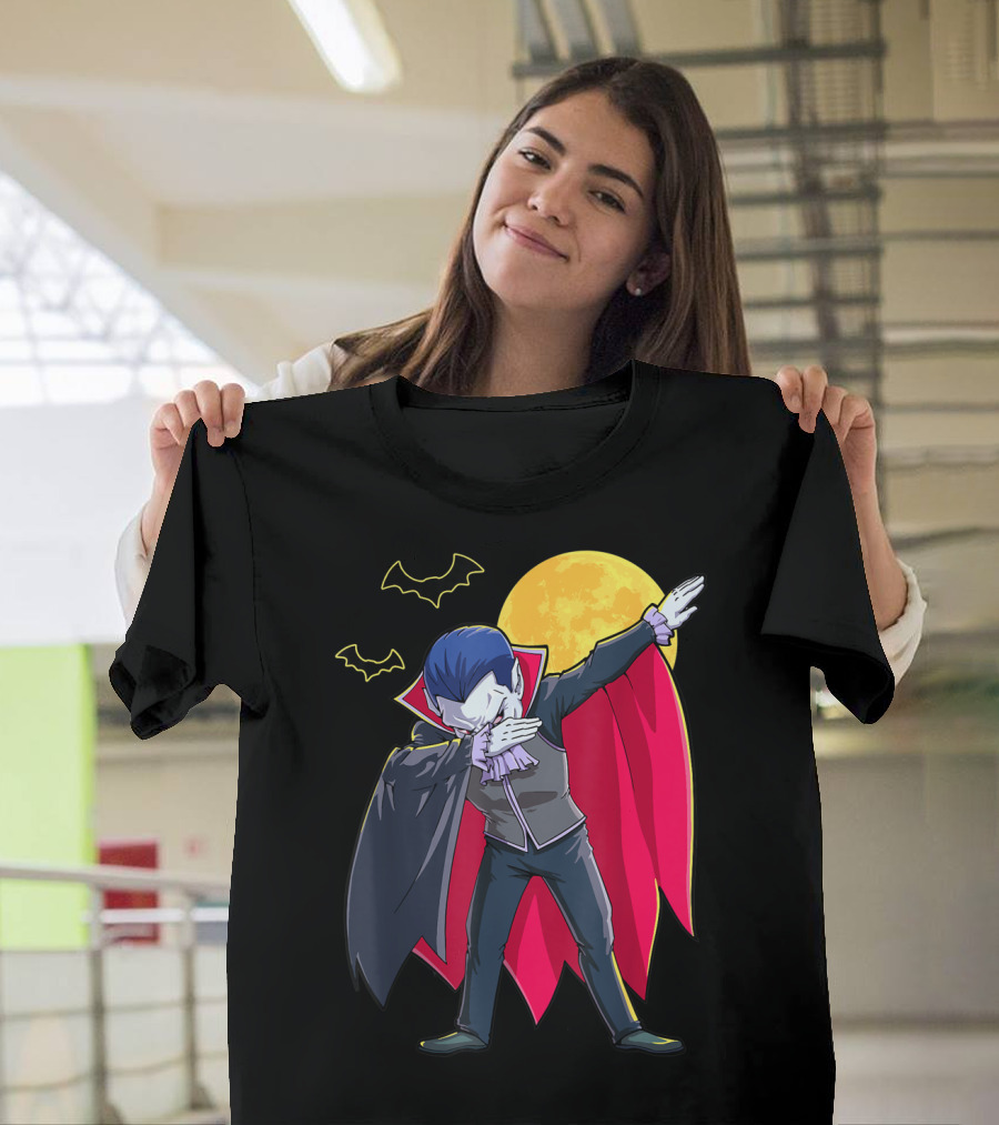 Dracula Vampire Dabbing Count Dabula Halloween Bats Moon T-Shirt