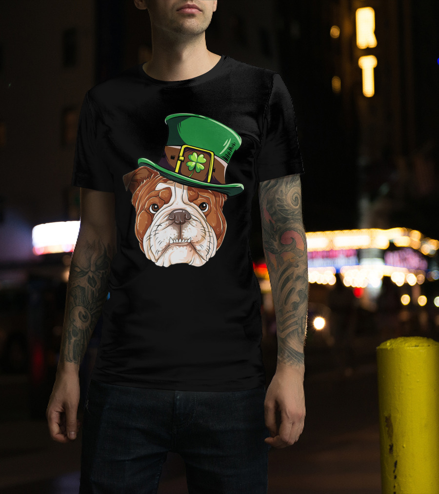 St Patricks Day English Bulldog Leprechaun Hat T-Shirt