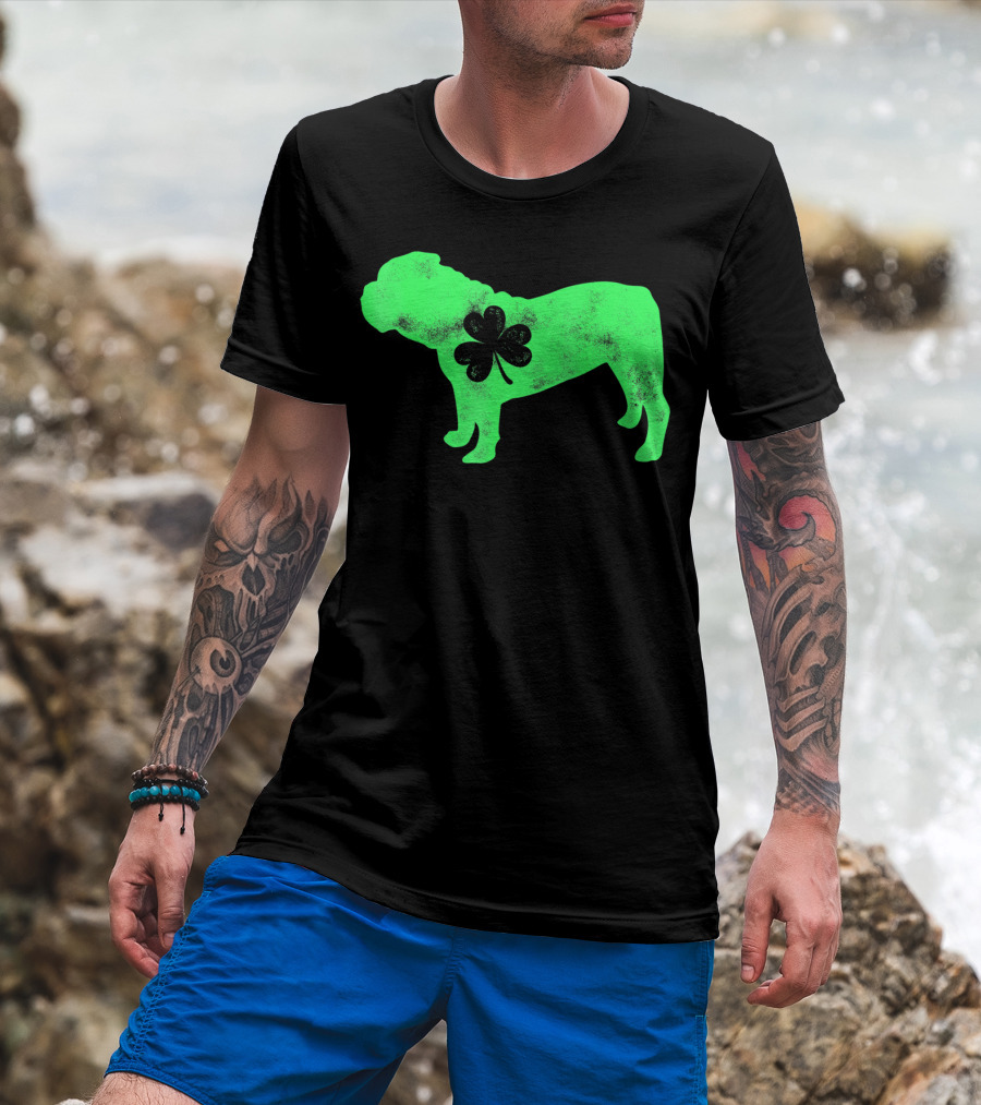 St Patricks Day English Bulldog Shamrock Men Dog T-Shirt