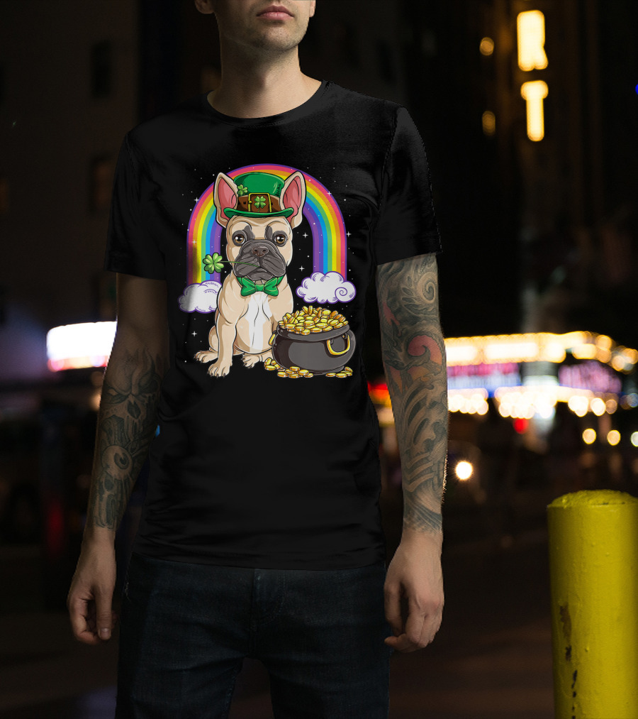 French Bulldog Leprechaun St Patricks Day Boys Rainbow Pot Of Gold T-Shirt