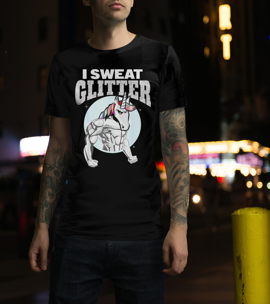 I Sweat Glitter Unicorn Lover Gym Workout T-Shirt
