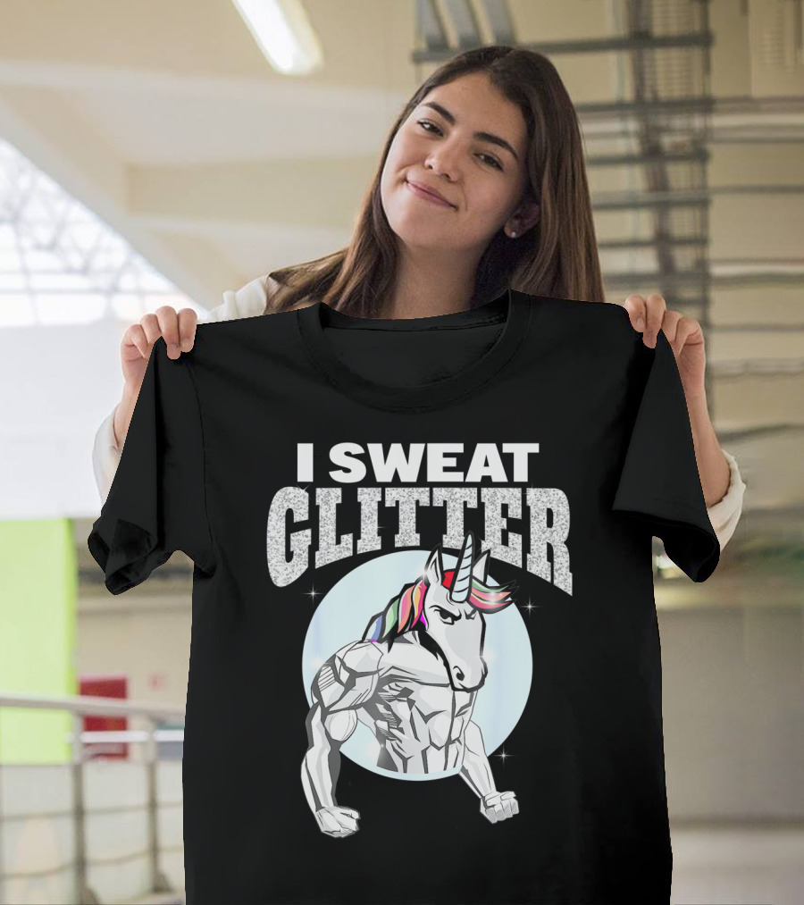 I Sweat Glitter Unicorn Lover Gym Workout T-Shirt