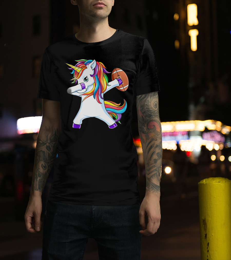 Funny Dabbing Unicorn With American Football T-Shirt