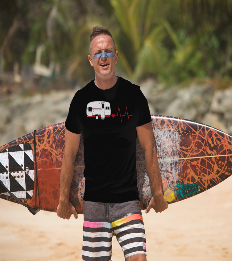 Funny Valentine's Day Camping Women Girls Heartbeat Camper T-Shirt