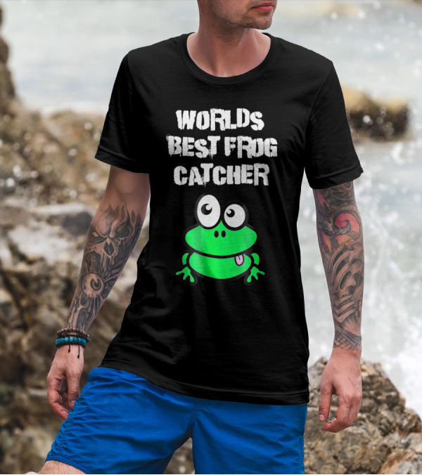 Worlds Best Frog Catcher Funny Green Cartoon Frog Character T-Shirt
