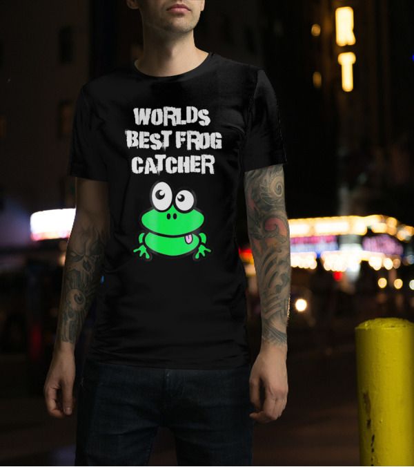 Worlds Best Frog Catcher Funny Green Cartoon Frog Character T-Shirt