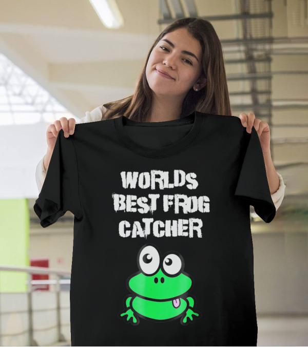 Worlds Best Frog Catcher Funny Green Cartoon Frog Character T-Shirt