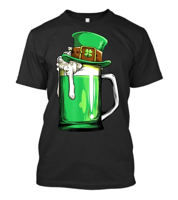 Green Beer Mug Leprechaun Hat St Patricks Day Men Drinking T-Shirt