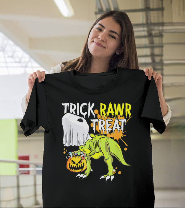 Trick Rawr Treat Halloween Dinosaur Ghost Pumpkin Boys T-Shirt