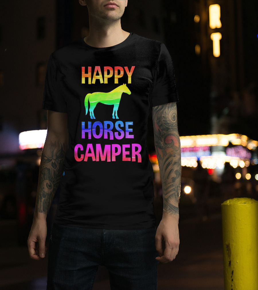 Happy Horse Camper Summer Camp Day Sleep Away Horseback Ride Rainbow T-Shirt