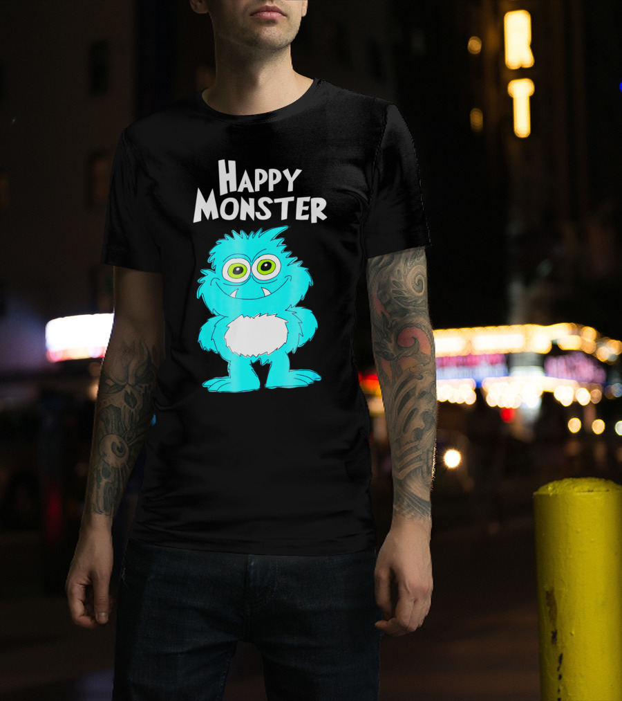 Happy Monster Funny Monster And Adults Vibrant Blue Cartoon Character T-Shirt