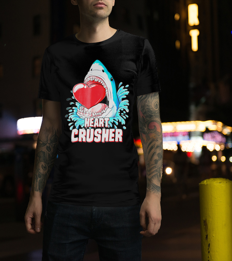 Heart Crusher Valentines Day Shark Boys Jawsome Splash T-Shirt