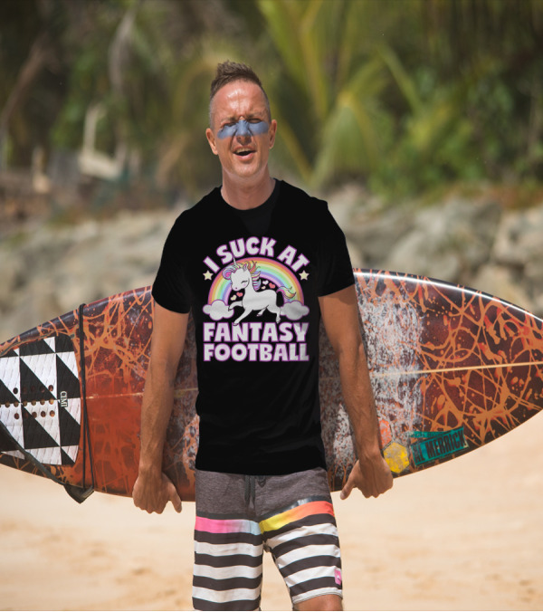 I Suck At Fantasy Football Unicorn Rainbow Stars Hearts T-Shirt