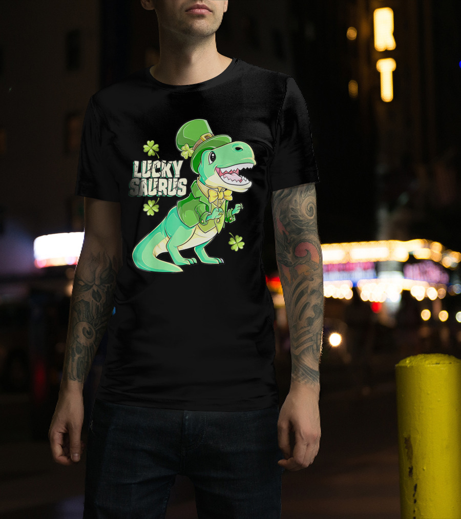 Luckysaurus Irish Dinosaur Leprechaun St Patricks Day Boys Rex T-Shirt