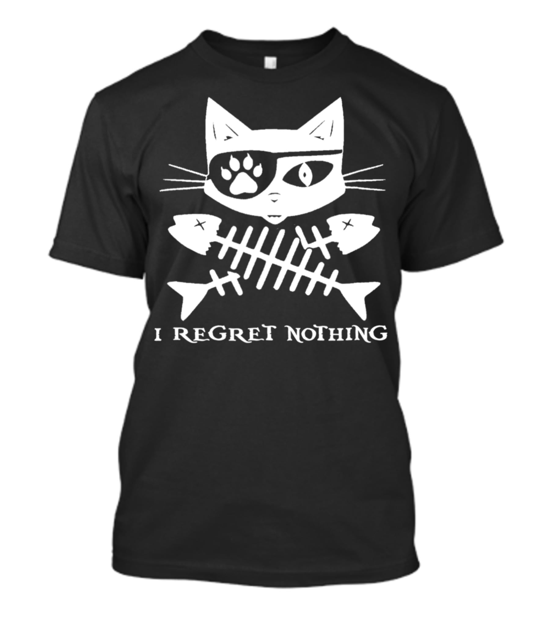 Jolly Roger Pirate Cat I Regret Nothing Skull Crossbones T-Shirt