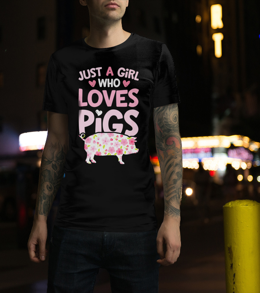 Just A Girl Who Loves Pigs With Floral Heart Pig T-Shirt