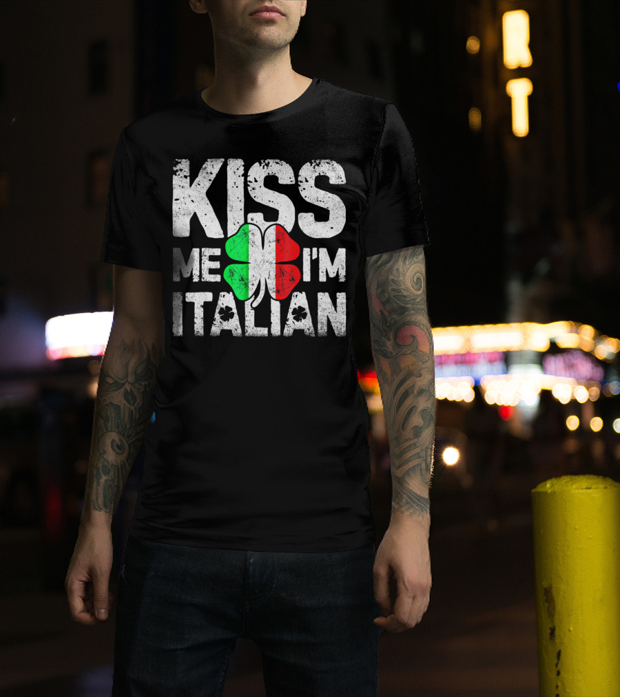 Kiss Me I'm Italian Clover Flag T-Shirt