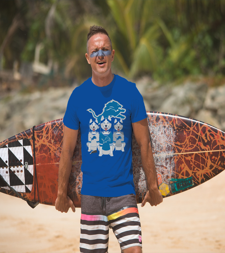 Detroit Lions Husky Trio With Iconic Blue Lion T-Shirt
