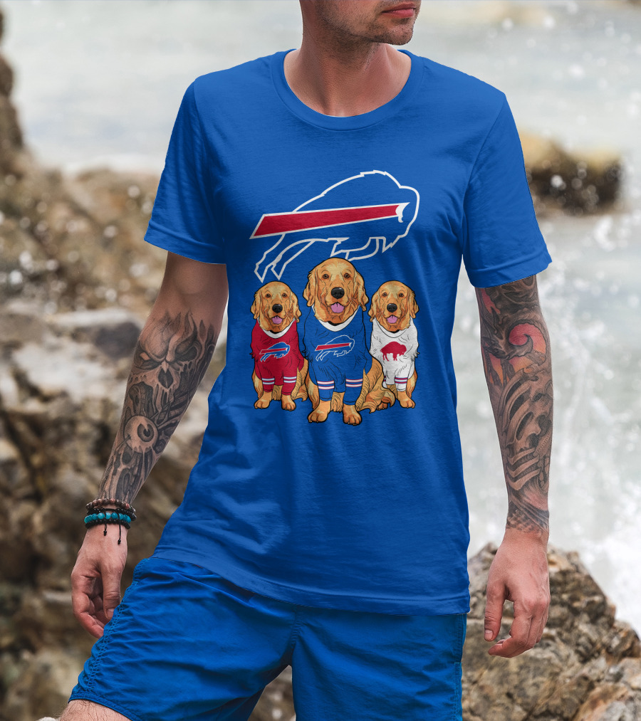 Buffalo Bills Golden Retrievers In Team Jerseys With T-Shirt