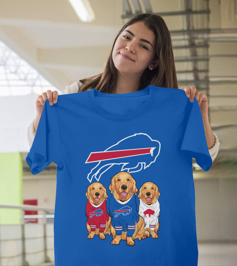 Buffalo Bills Golden Retrievers In Team Jerseys With T-Shirt