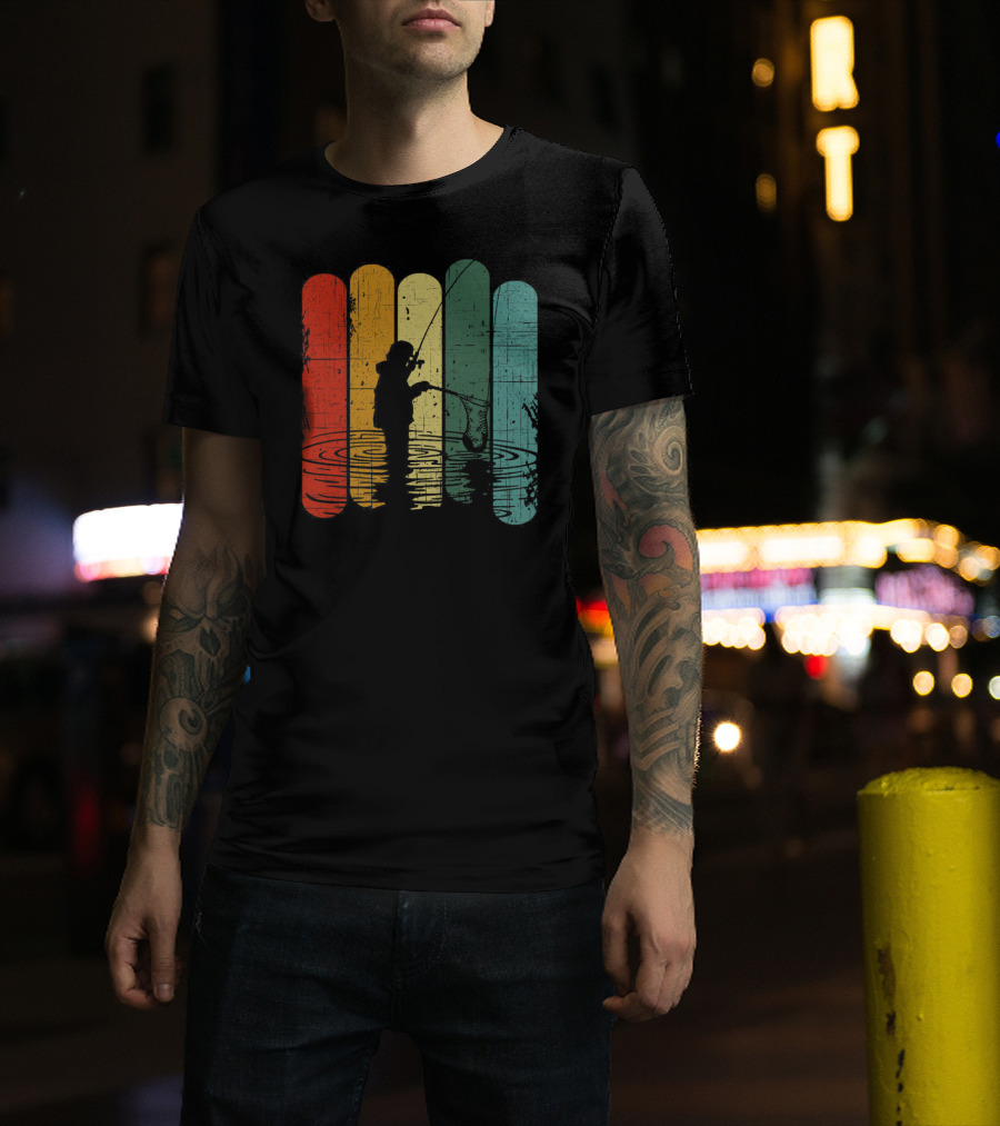 Retro Fishing Silhouette With Colorful T-Shirt
