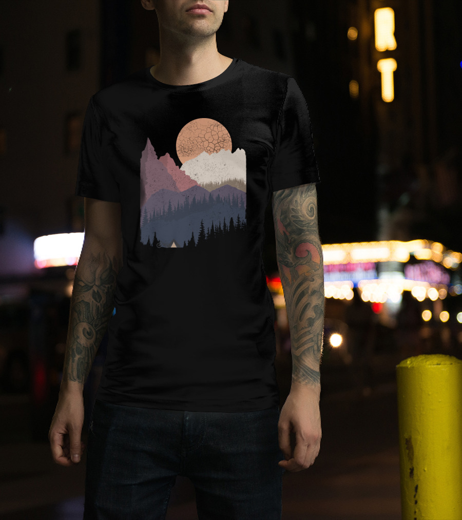 Be Wild Mountain Landscape With Moon And Forest T-Shirt