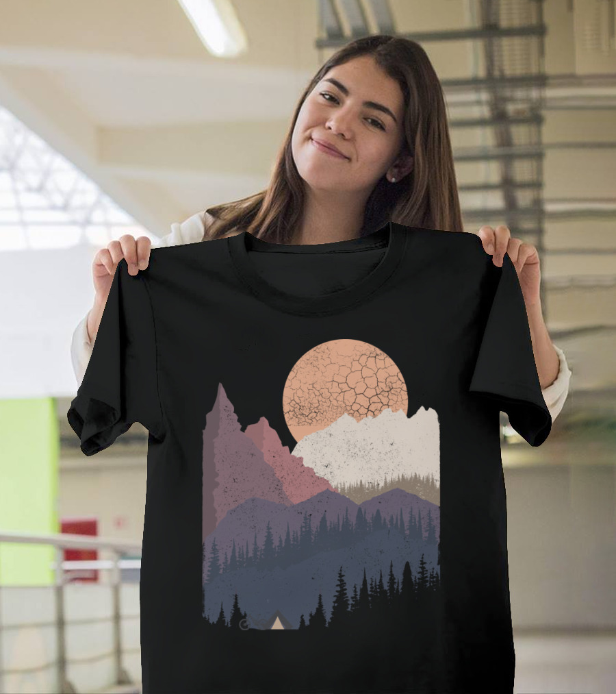 Be Wild Mountain Landscape With Moon And Forest T-Shirt