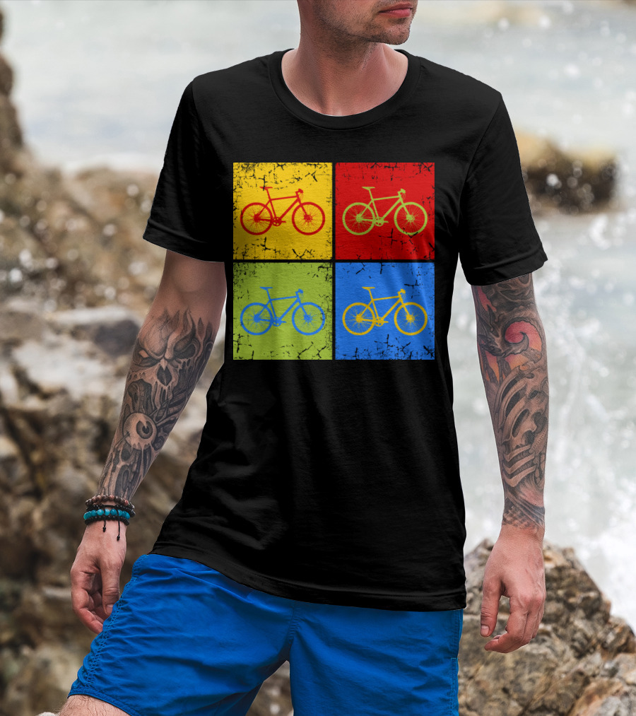 Bike Pop Art Colorful Bicycle Squares T-Shirt