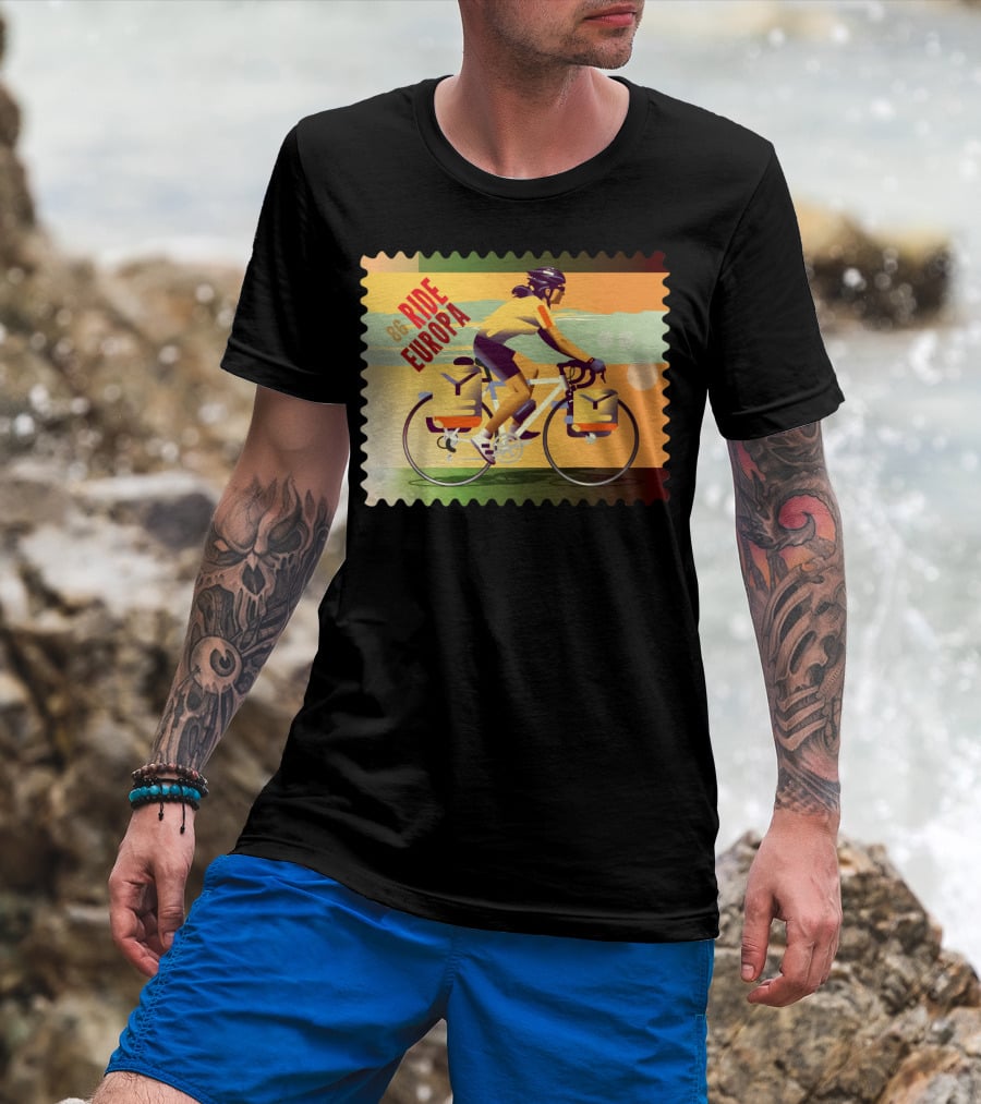86 Ride Europa Bike Rider Stamp T-Shirt