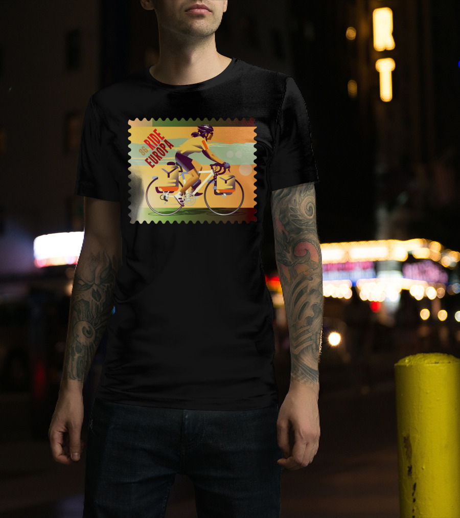 86 Ride Europa Bike Rider Stamp T-Shirt