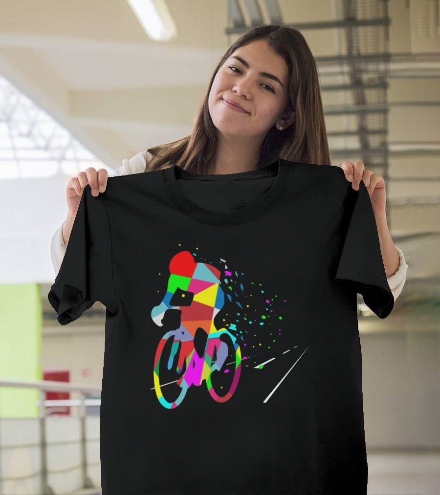 Cycling Forever Multicolor Abstract Bicyclist Road T-Shirt