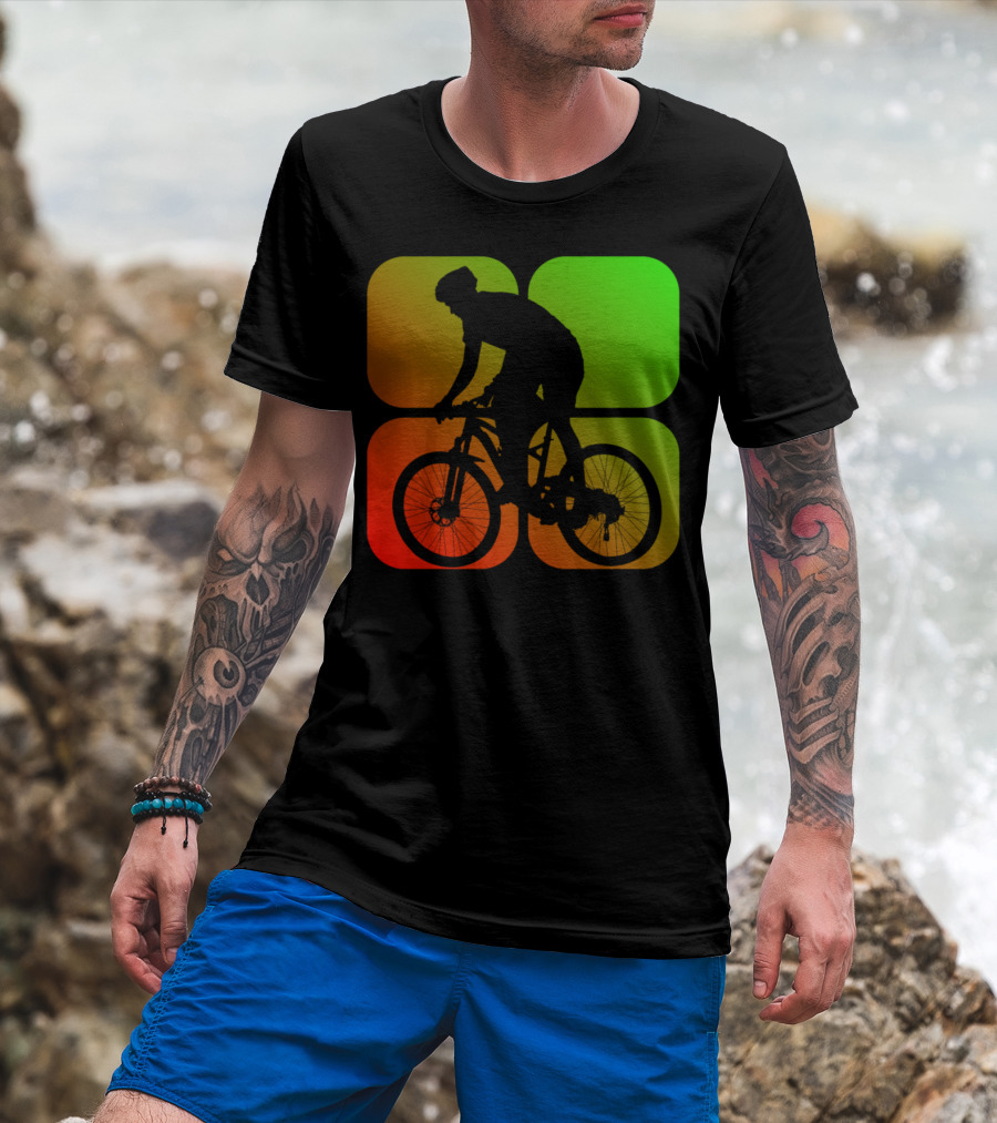 Cyclist Mountainbiker Silhouette On Gradient Quadrant Background T-Shirt