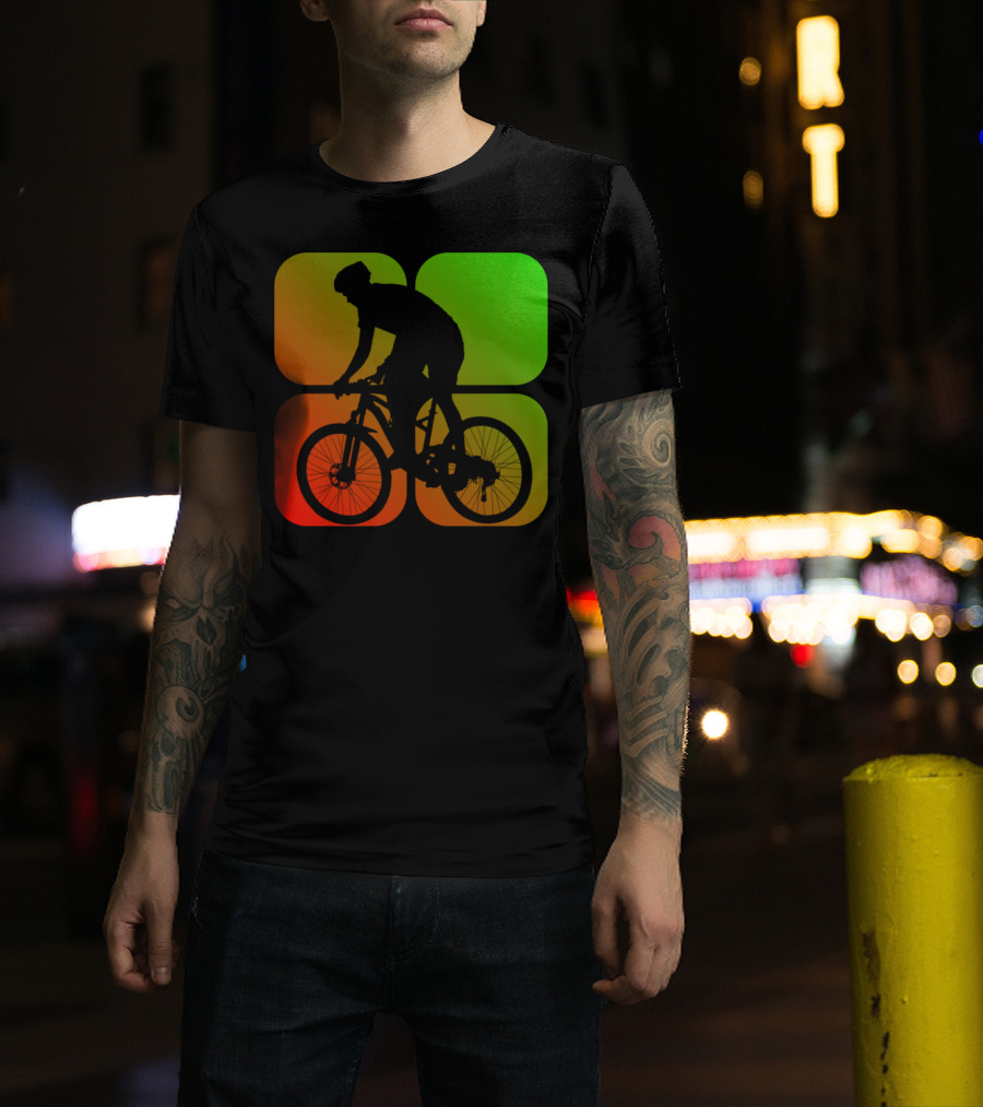 Cyclist Mountainbiker Silhouette On Gradient Quadrant Background T-Shirt