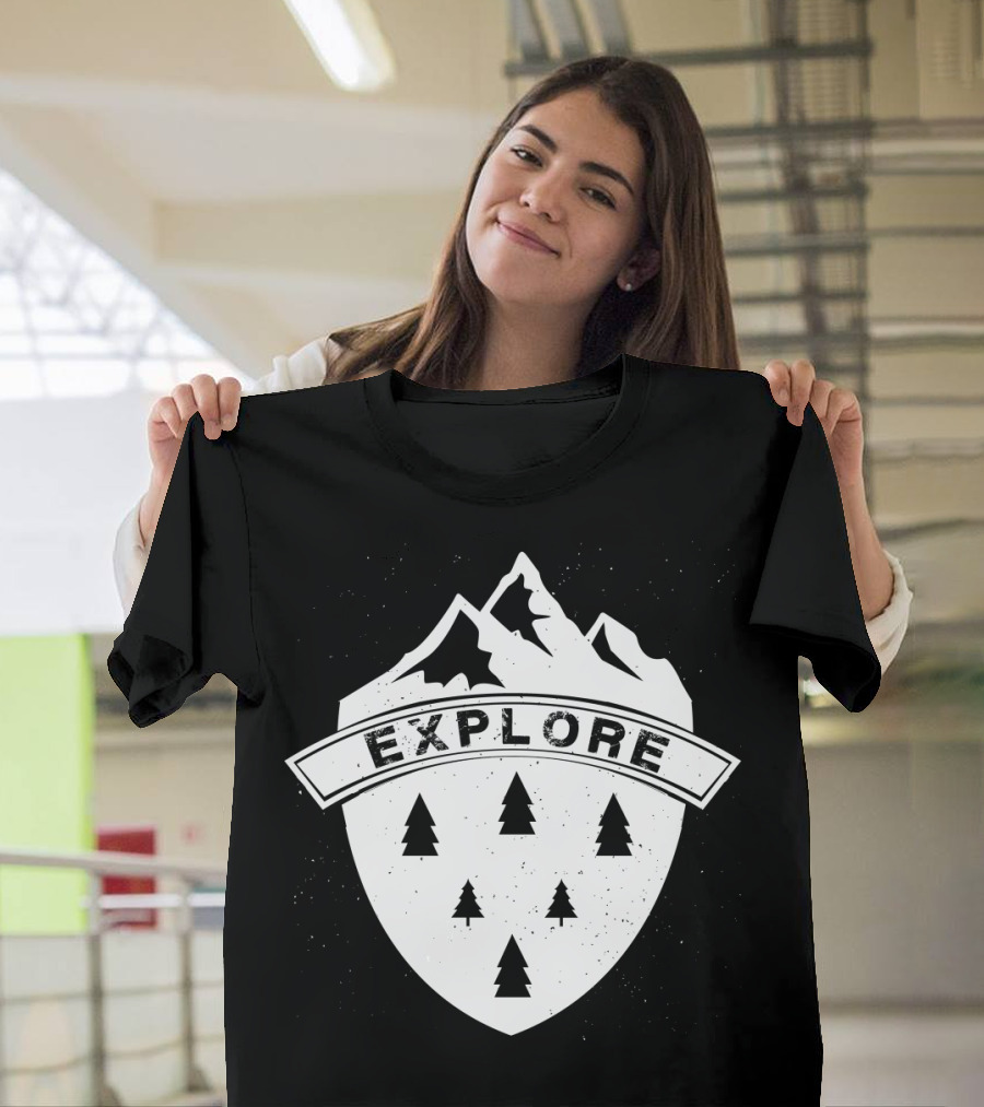 Explore the Great Outdoors Mountains Trees Badge T-Shirt