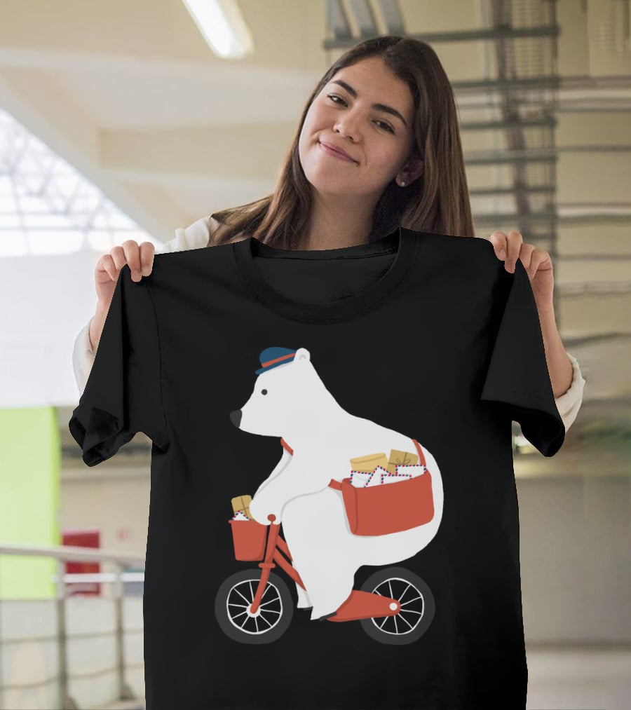 Hey Mr Postman Polar Bear Bicycle Mail Delivery T-Shirt