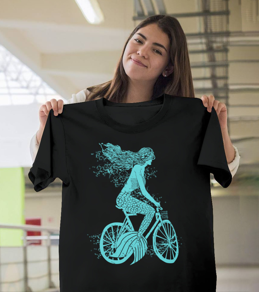 Mermaid On A Bike Ocean Ride Aqua Vision T-Shirt