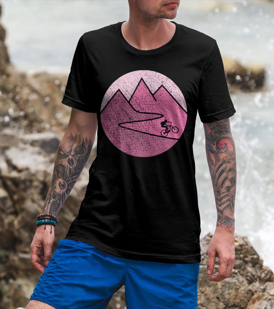 Mountain Bike Cycling Scenic Adventure In Pink Mountains T-Shirt