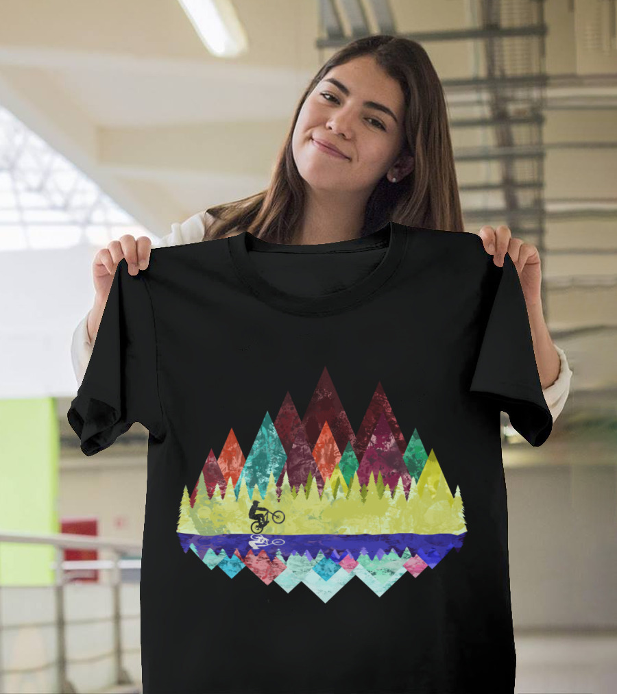 MTB Aqua Trails Mountain Biking Through Colorful Forest Reflections T-Shirt