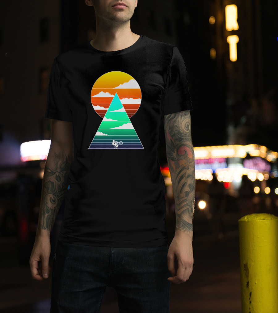 Sunset Mountain Biking Adventure In Geometric T-Shirt