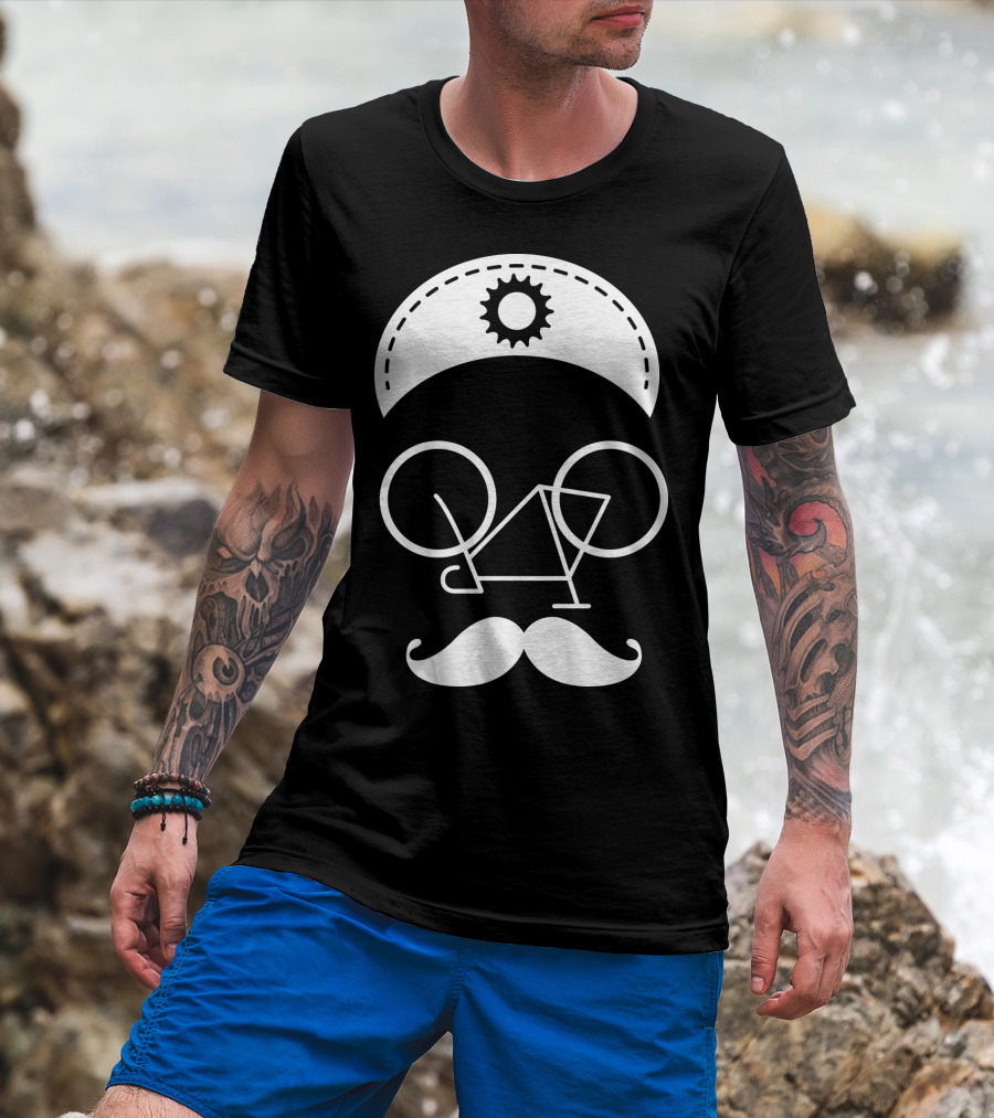 Bicycle Mustache Face Helmet Gear T-Shirt