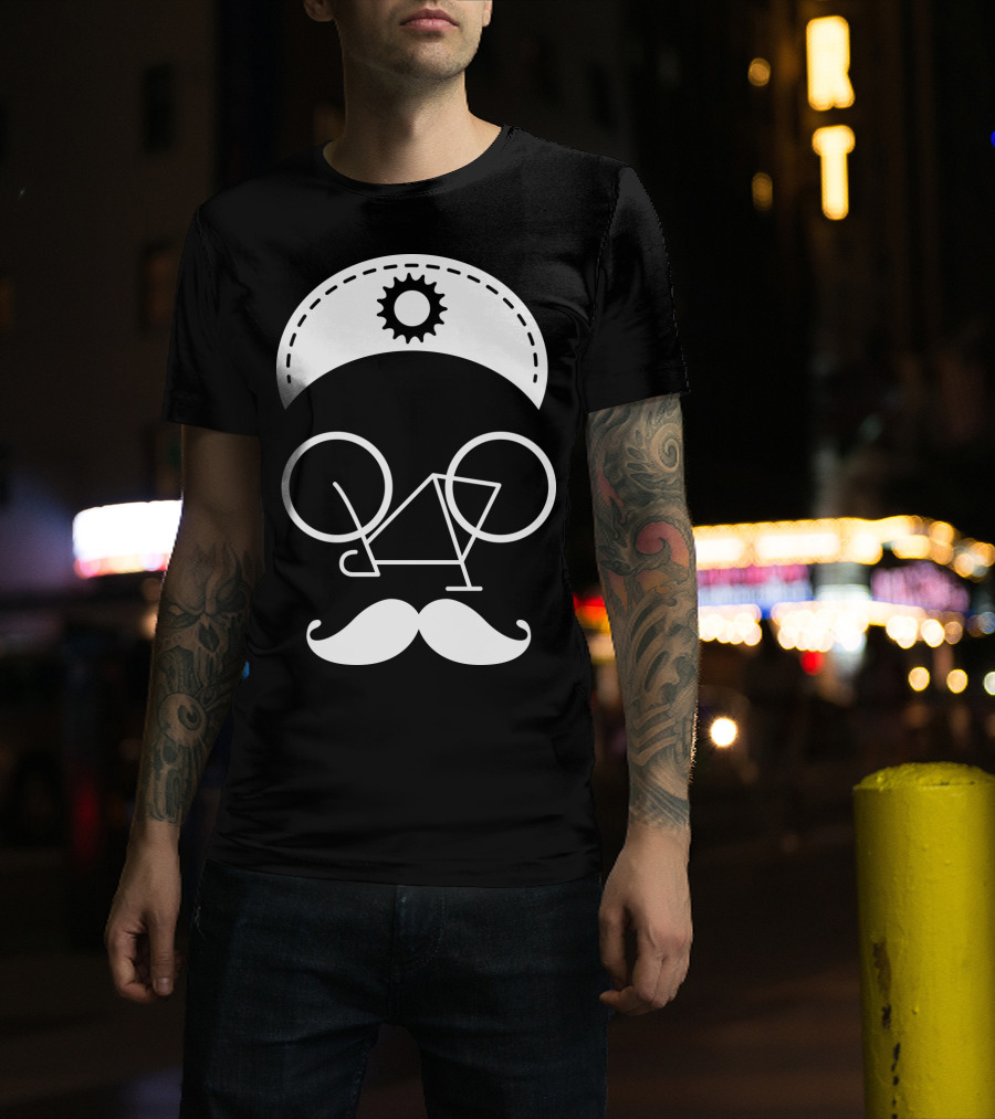 Bicycle Mustache Face Helmet Gear T-Shirt