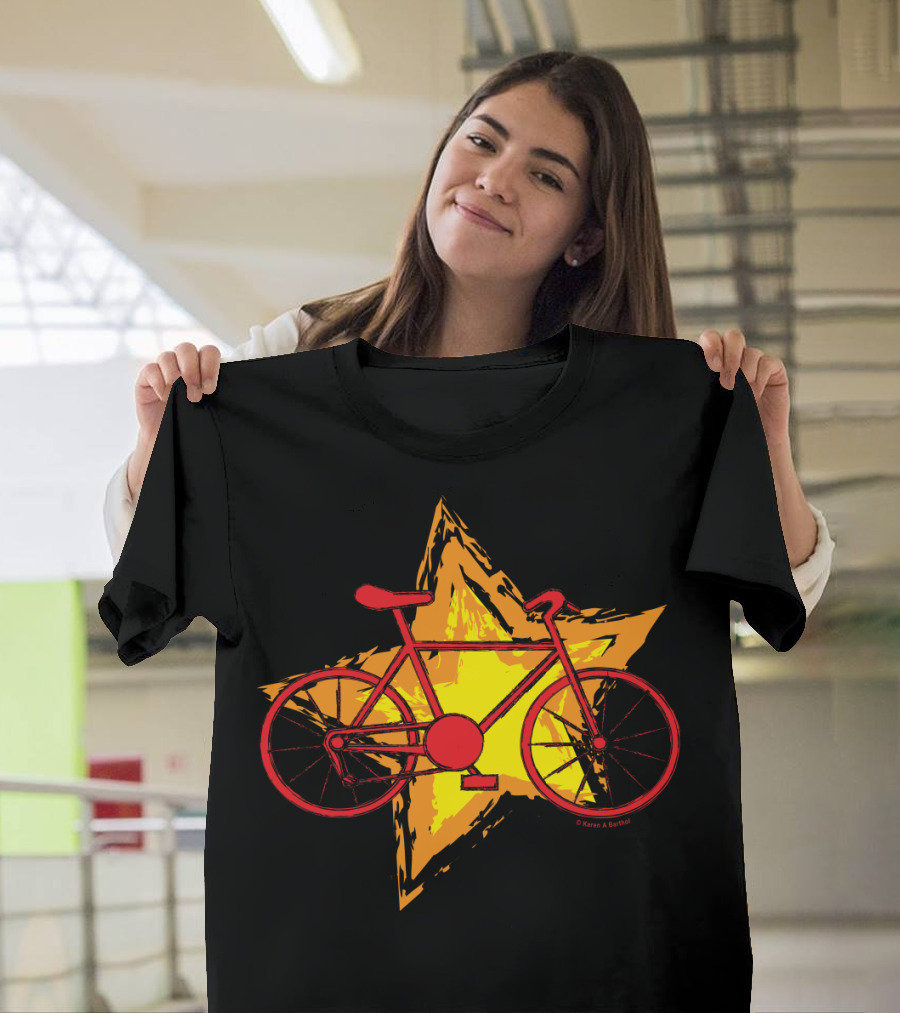 Red Bike On Yellow Star Background T-Shirt