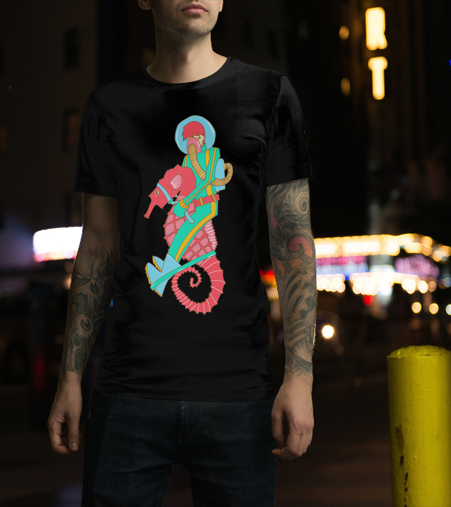 Riding The Seahorse Aqua Spacesuit Adventure T-Shirt
