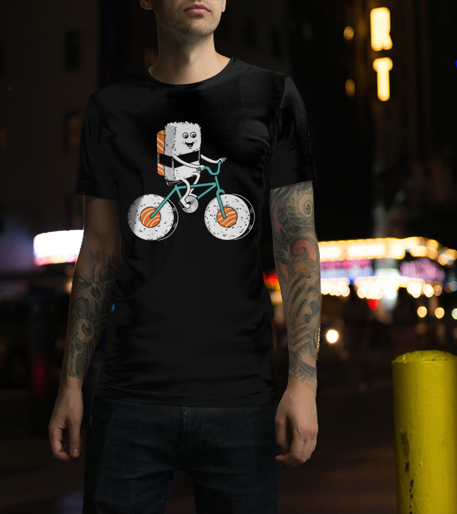 Sushi Roll On Bicycle With Sashimi Wheels T-Shirt